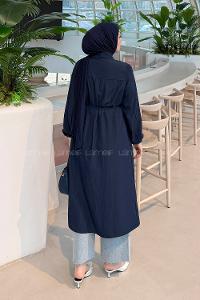 Lamelf Cupra Bağlama Detaylı Tunik Lacivert