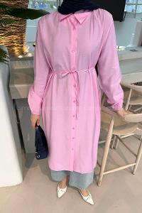 Candy Pink Shirt Collar Cupra Tunic