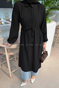 Lamelf Cupra Bağlama Detaylı Tunik Siyah