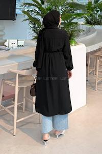 Lamelf Cupra Bağlama Detaylı Tunik Siyah