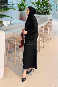 Black Shirt Collar Long Arm Gabardin Flare Suit