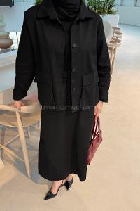 Black Shirt Collar Long Arm Gabardin Flare Suit