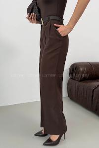 Lamelif Çift Pileli Kemerli Pantolon Acı Kahve