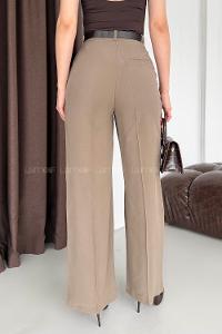 Lamelif Çift Pileli Kemerli Pantolon Haki
