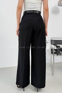 Lamelif Çift Pileli Kemerli Pantolon Siyah