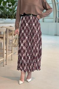 Lamelif Dijital Kraş Etek Bordo Bej