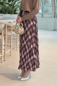 Lamelif Dijital Kraş Etek Bordo Bej