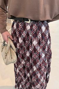 Lamelif Dijital Kraş Etek Bordo Bej