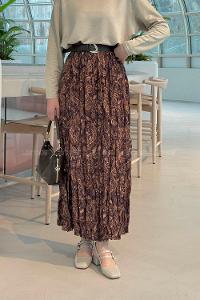 Lamelif Dijital Kraş Etek Camel