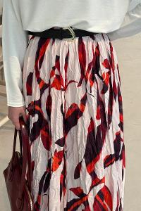 Lamelif Dijital Kraş Etek Ekru Turuncu