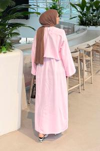 Lamelif Etekli Tesettür Takım Pembe