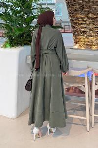 Lamelif Fularlı Bağlama Detaylı Elbise Haki