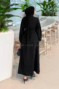 Lamelif Fularlı Bağlama Detaylı Elbise Siyah