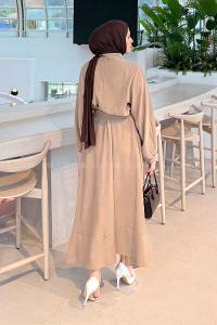 Lamelif Fularlı Bağlama Detaylı Elbise Vizonrengi