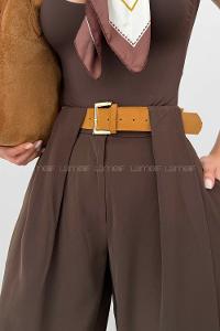 Lamelif Kemerli Salaş Pantolon Kahverengi