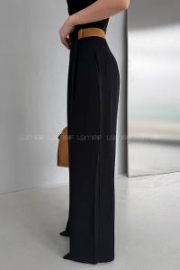 Lamelif Kemerli Salaş Pantolon Siyah