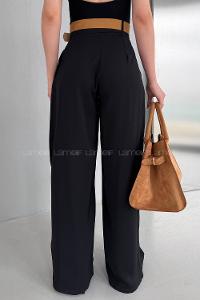 Lamelif Kemerli Salaş Pantolon Siyah