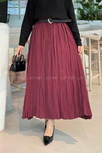 Lamelif Kraşlı Tesettür Etek Bordo