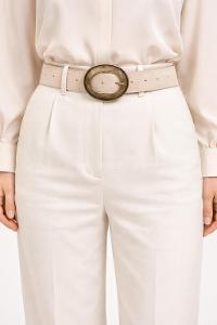 Lamelif Oval Tokalı Krem Suni Deri Kadın Kemer – Vintage Seri