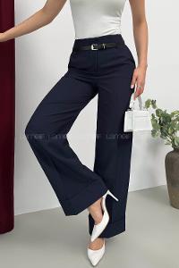 Lamelif Paçası Katlı Yüksek Bel Pantolon Lacivert
