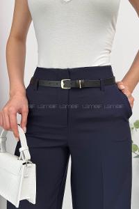 Lamelif Paçası Katlı Yüksek Bel Pantolon Lacivert