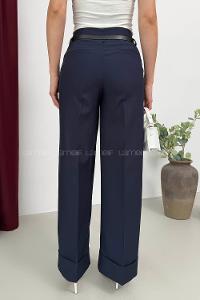 Lamelif Paçası Katlı Yüksek Bel Pantolon Lacivert