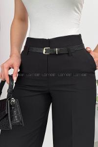 Lamelif Paçası Katlı Yüksek Bel Pantolon Siyah