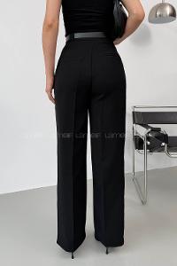 Lamelif Pileli Palazzo Pantolon Siyah