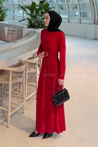 Lamelif Sandy Toka Detaylı Elbise Bordo