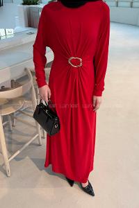 Lamelif Sandy Toka Detaylı Elbise Bordo