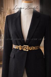 Lamelif Leopar Zarefeti Suni Deri Kaplama Kadın Kemer