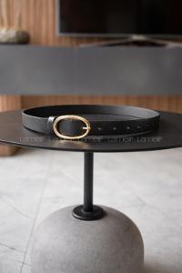 Lamelif Liora Silver Oval Tokalı Siyah Suni Deri Kadın Kemer