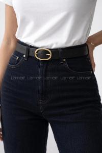 Lamelif Liora Silver Oval Tokalı Siyah Suni Deri Kadın Kemer