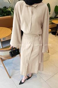 Lamelif Gömlek-Etek Tesettür Takım Bej