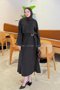 Lamelif Gömlek-Etek Tesettür Takım Siyah