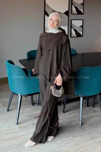 Lamelif Atkılı Modal İkili Takım Koyu Kahverengi