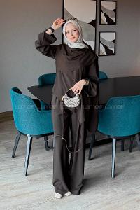 Lamelif Atkılı Modal İkili Takım Koyu Kahverengi