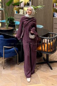 Lamelif Atkılı Modal İkili Takım Mürdüm