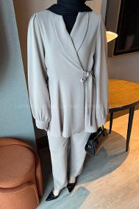 Lamelif Bağlamalı Ceketli Takım Vizonrengi