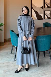 Lamelif Büzgü Detaylı Etekli Takım Antrasit