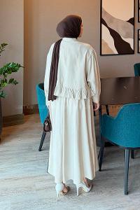 Lamelif Büzgü Detaylı Etekli Takım Taş Rengi