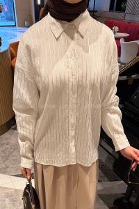 White Shirt Collar Long Arm Viscose Fabric Shirt