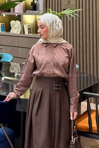 Brown Shirt Collar Long Arm Viscose Fabric Shirt