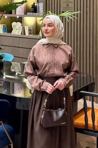 Brown Shirt Collar Long Arm Viscose Fabric Shirt