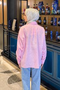 Pink Shirt Collar Long Arm Viscose Fabric Shirt