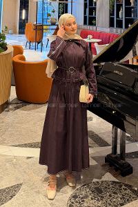 Lamelif Fermuar Detaylı Etekli Takım Mor