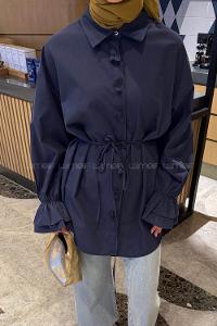 Lamelif Fırfırlı Bağlama Detaylı Gömlek Lacivert