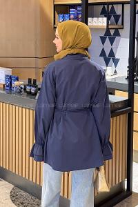 Lamelif Fırfırlı Bağlama Detaylı Gömlek Lacivert