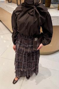 Lamelif Fular Detaylı Şifon Etekli Takım Acı Kahve