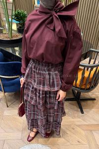 Lamelif Fular Detaylı Şifon Etekli Takım Mürdüm